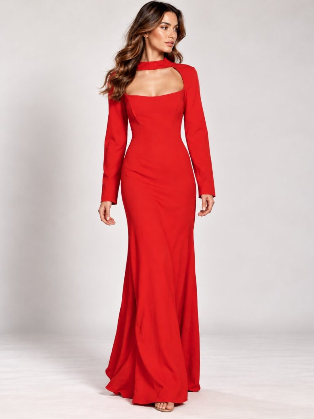 110- NWOT Oscar de la Renta Red Square Neck Cutout Back Evening Gown Size 12
